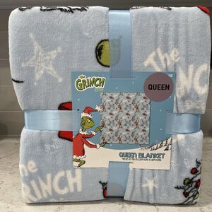 GRINCH & MAX dog Queen Full 90x90” Plush Blanket CHRISTMAS TREE Throw Print NEW